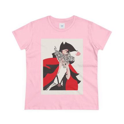 Crimson Masquerade Women's Midweight Cotton Tee – Dramatic Elegance & Art Deco Mystery
