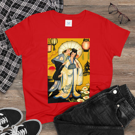 Golden Embrace: A Serene Moment of Love Women's Midweight Cotton Tee
