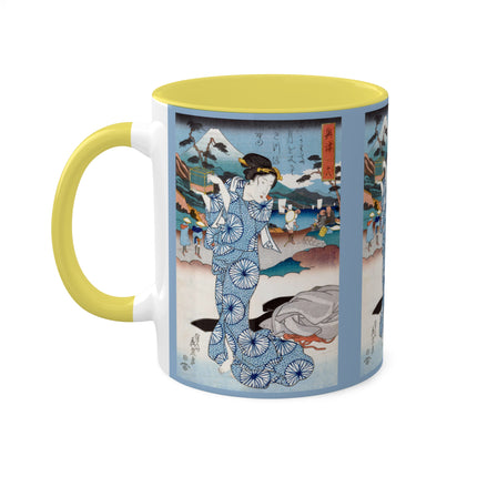 Japanese woman woodblock print by Keisai Eisen Colorful Mugs, 11oz