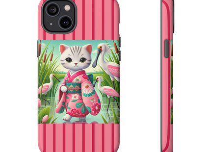 Geisha Kitten Strolls Among the Spoonbills Phone Cases