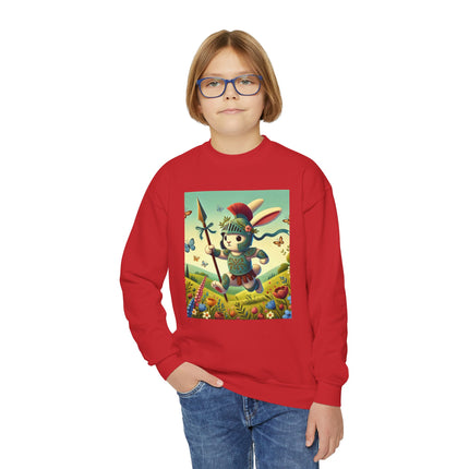 Rabbit Gladiator Youth Crewneck Sweatshirt – Courage, Adventure & Playful Charm