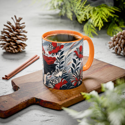 ☔🌹 The Scarlet Checkerboard Rainstorm Colorful Mug – Art Deco Floral Elegance