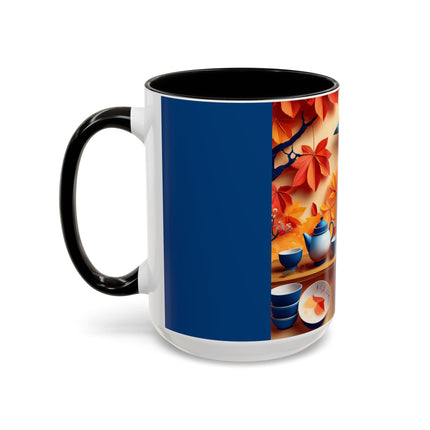 Blue Jay at an Autumn Tea Ceremony Colorful Mugs (11oz, 15oz)