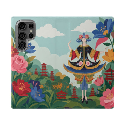 🌸🏯 The Lady Of The Pagoda Garden Flip Case – Art Deco Floral Fantasy