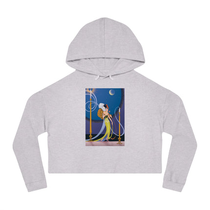 Smoke and Secrets: A Glamorous Encounter in Prohibition Era Women’s Cropped Hooded Sweatshirt