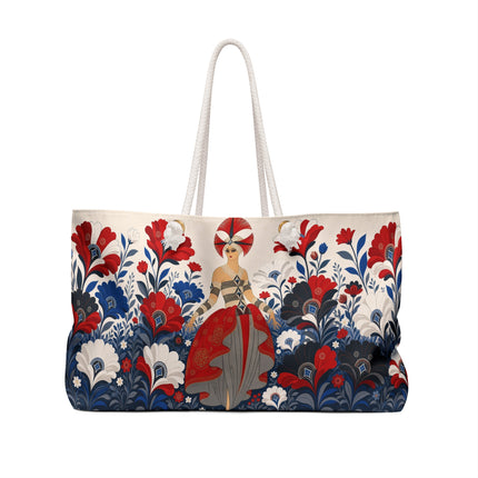 🦚🌺 The Enchanted Peacock Blossom Dancer Weekender Bag – Art Deco Floral Fantasy