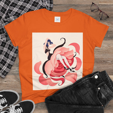 🌹🖤 The Lady Of The Blushing Rose Cotton Tee – Art Deco Fashion Illustration