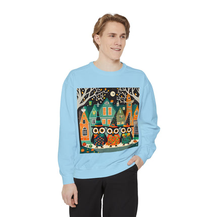 Night of the Trick-or-Treating Owlets Unisex Garment-Dyed Sweatshirt
