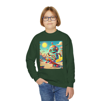 Skate Park Robot Youth Crewneck Sweatshirt – Energy, Motion & Retro-Futuristic Fun