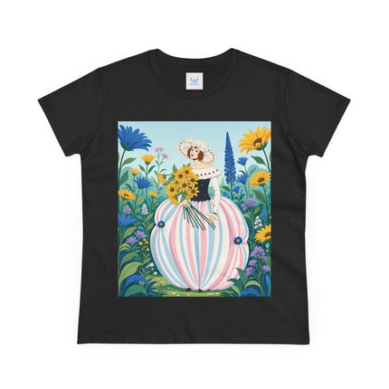 🌻🎀 The Sunflower Garden Bouquet Cotton Tee – Art Deco Floral Elegance