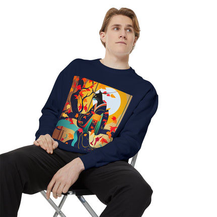 Black Cat in Kimono Unisex Garment-Dyed Sweatshirt