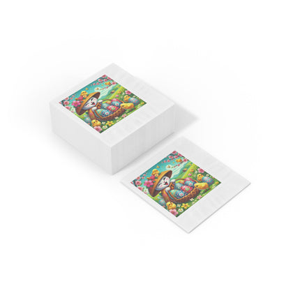 Geisha Kitten’s Easter Delight White Coined Napkins