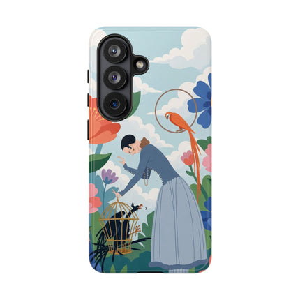 🦜🌺 The Lady Of The Garden Aviary Phone Case – Art Deco Floral Whimsy