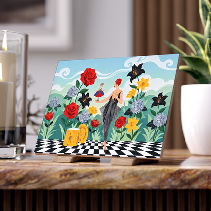🌹🎭 The Lady Of The Little Dancer Ceramic Tile – Art Deco Floral Fantasy