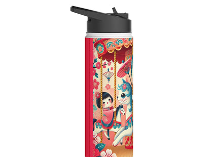 Geisha Kitten's Enchanted Carousel Ride Stainless Steel Water Bottle, Standard Lid