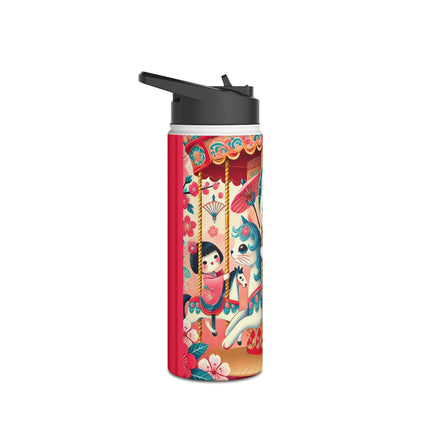 Geisha Kitten's Enchanted Carousel Ride Stainless Steel Water Bottle, Standard Lid