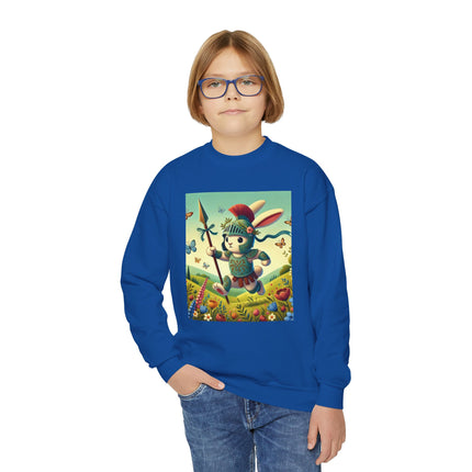 Rabbit Gladiator Youth Crewneck Sweatshirt – Courage, Adventure & Playful Charm