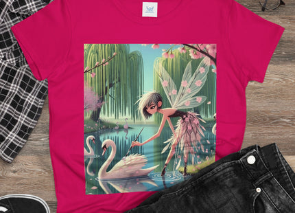 A Fairy Painting a Swan Cotton Tee