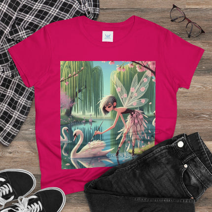 A Fairy Painting a Swan Cotton Tee