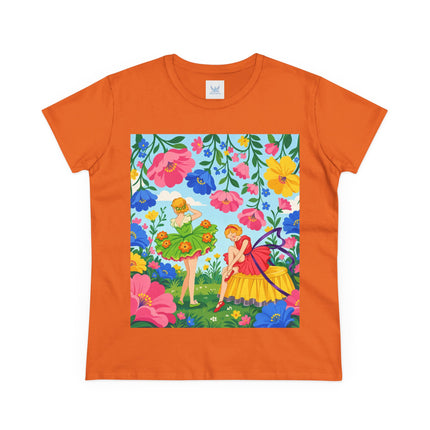 🌸🧚 The Fairies In The Flower Garden Cotton Tee – Art Deco Floral Whimsy