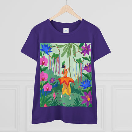 🌺🦜 The Tropical Garden Serenade Cotton Tee – Colorful Art Deco Fantasy