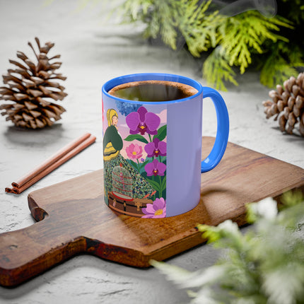The Lady And The Crimson Birdcage Colorful Mugs – Art Deco Tropical Garden Elegance