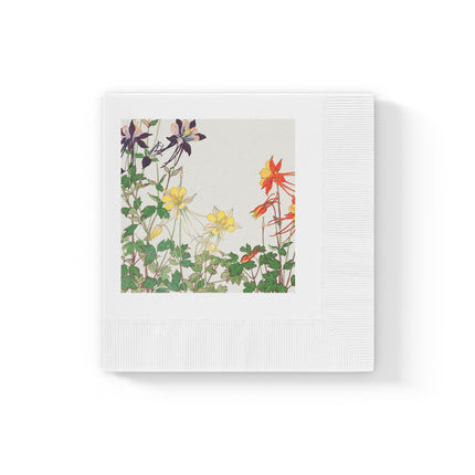 Aquilegia Flower by Tanigami Kônan White Coined Napkins
