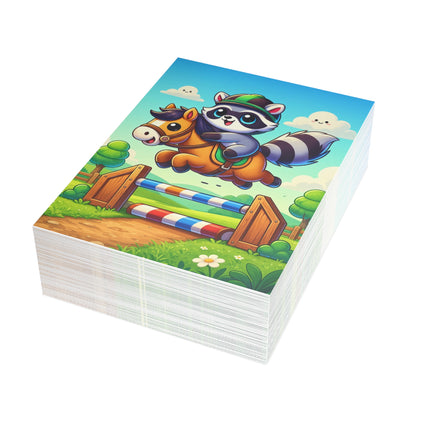 🦝🐴 The Little Raccoon Horse Jumper Greeting Card – Whimsical Animal Adventure