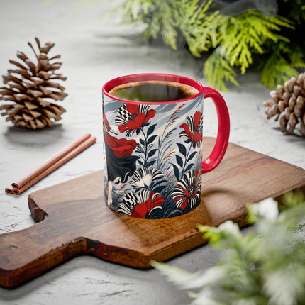 ☔🌹 The Scarlet Checkerboard Rainstorm Colorful Mug – Art Deco Floral Elegance