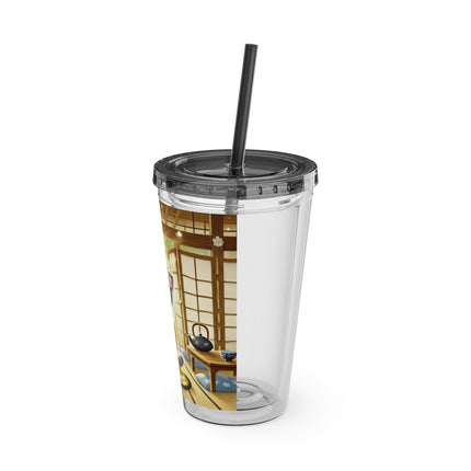 Playful Kitten in the Tea Room Sunsplash Tumbler with Straw, 16oz