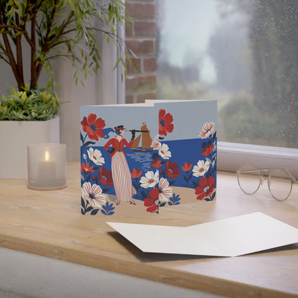 ⚓🌺 The Lady With The Looking Glass Greeting Card – Art Deco Seaside Fashion
