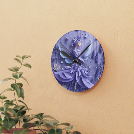 Lavender Fairy Acrylic Wall Clock, Round and Square