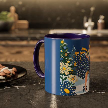 💙🌼 The Bluebell Christmas Promenade Colorful Mug – Art Deco Holiday Fantasy