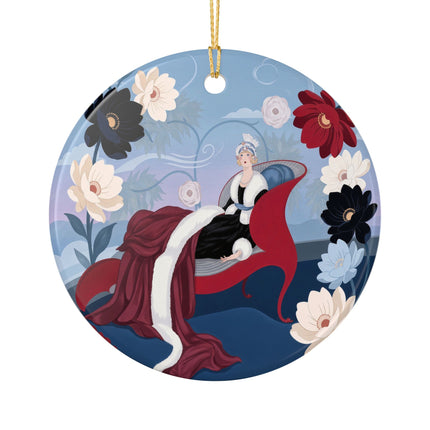 🌹✨ The Scarlet Chaise Ceramic Ornament – Art Deco Floral Glamour