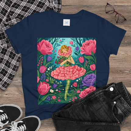 🌹🩰 The Rose Garden Dancer Cotton Tee – Art Deco Floral Whimsy