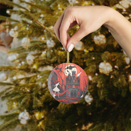 Halloween Night Scene Glass Ornament