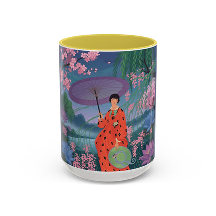 The Lady Of The Cherry Blossoms Colorful Mugs – Art Deco Spring Elegance