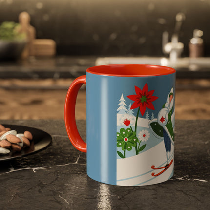 🎿❄️ The Winter Garden Skier Colorful Mug – Whimsical Holiday Fantasy