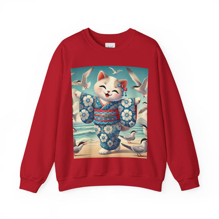 Geisha Kitten by the Seaside Heavy Blend™ Crewneck Sweatshirt
