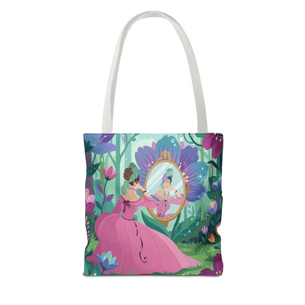 🌸🪞 The Lady Of The Enchanted Garden Mirror Tote Bag – Art Deco Floral Fantasy