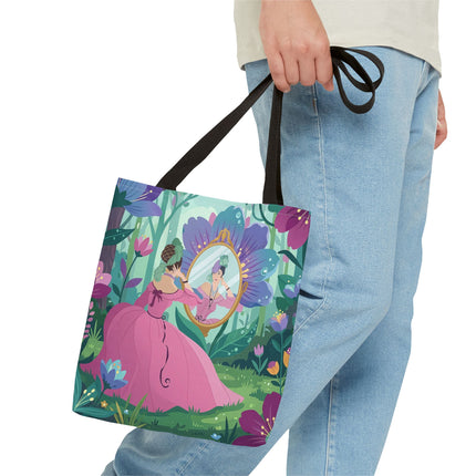 🌸🪞 The Lady Of The Enchanted Garden Mirror Tote Bag – Art Deco Floral Fantasy