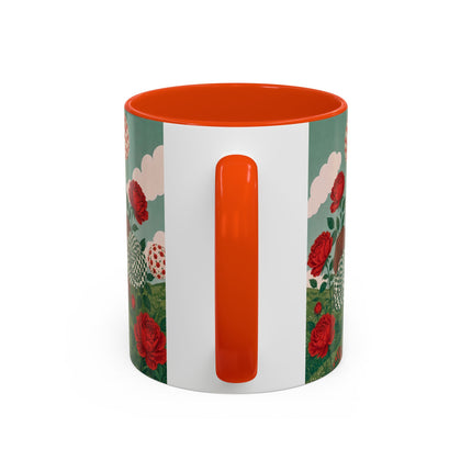 🌹💚 The Scarlet Rose Checkerboard Garden Colorful Mug – Art Deco Floral Whimsy