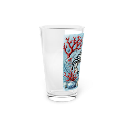 Spotted Crab & Pagoda Pint Glass – Mystical Ocean & Asian Harmony