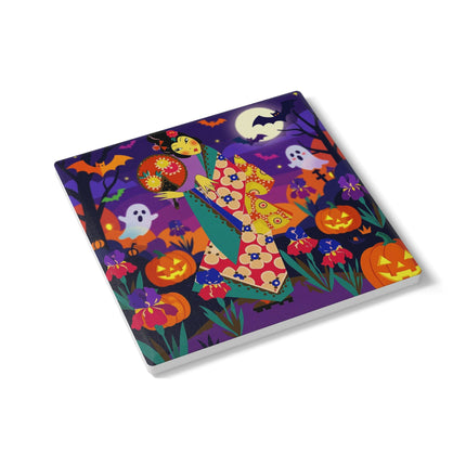 🌙🎃 The Moonlit Garden Masquerade Ceramic Coaster – Floral Halloween Charm