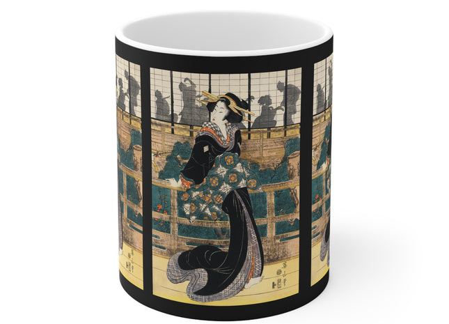 Japanese woman woodcut print by Kikukawa Eizan Ceramic Mug 11oz