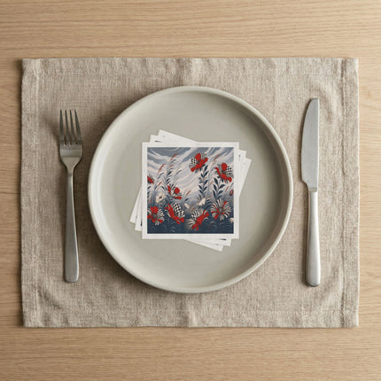 ❤️🖤 The Scarlet Harlequin Blossom Garden Napkins – Art Deco Botanical Whimsy