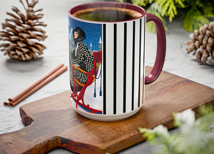 Elegant Winter Woman in Sleigh Colorful Mugs (11oz, 15oz)