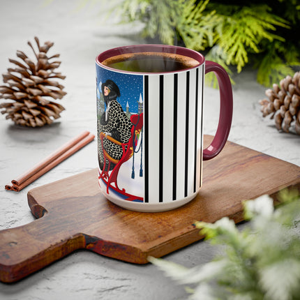 Elegant Winter Woman in Sleigh Colorful Mugs (11oz, 15oz)