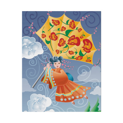 Flight of Blossoms – Whimsical Girl with Kite