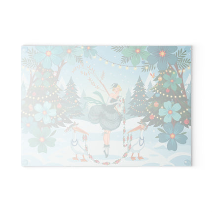 🪶🎄 The Lady Of The Christmas Bird Garden Glass Cutting Board – Art Deco Holiday Fantasy
